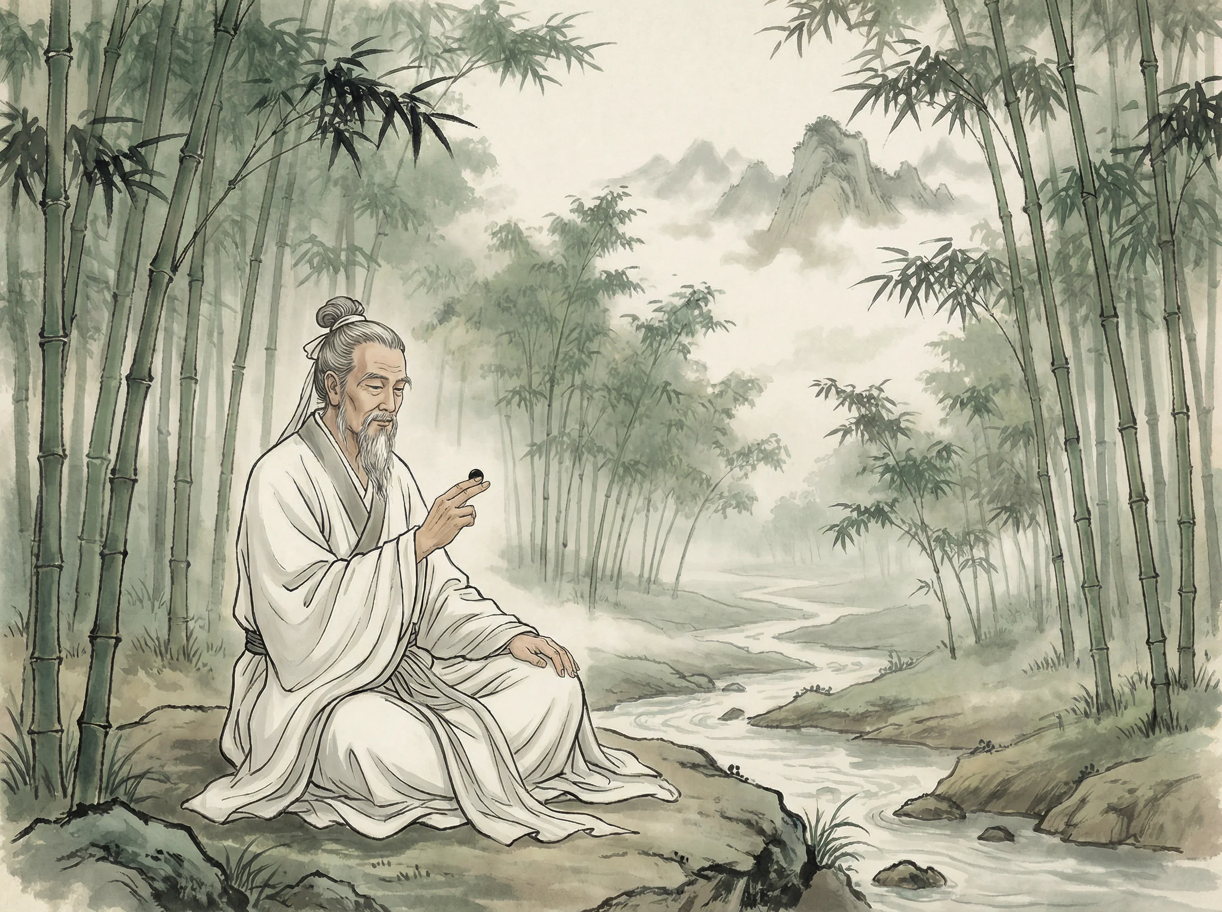 白衣隐士专注思考 炸金花应用 棋局