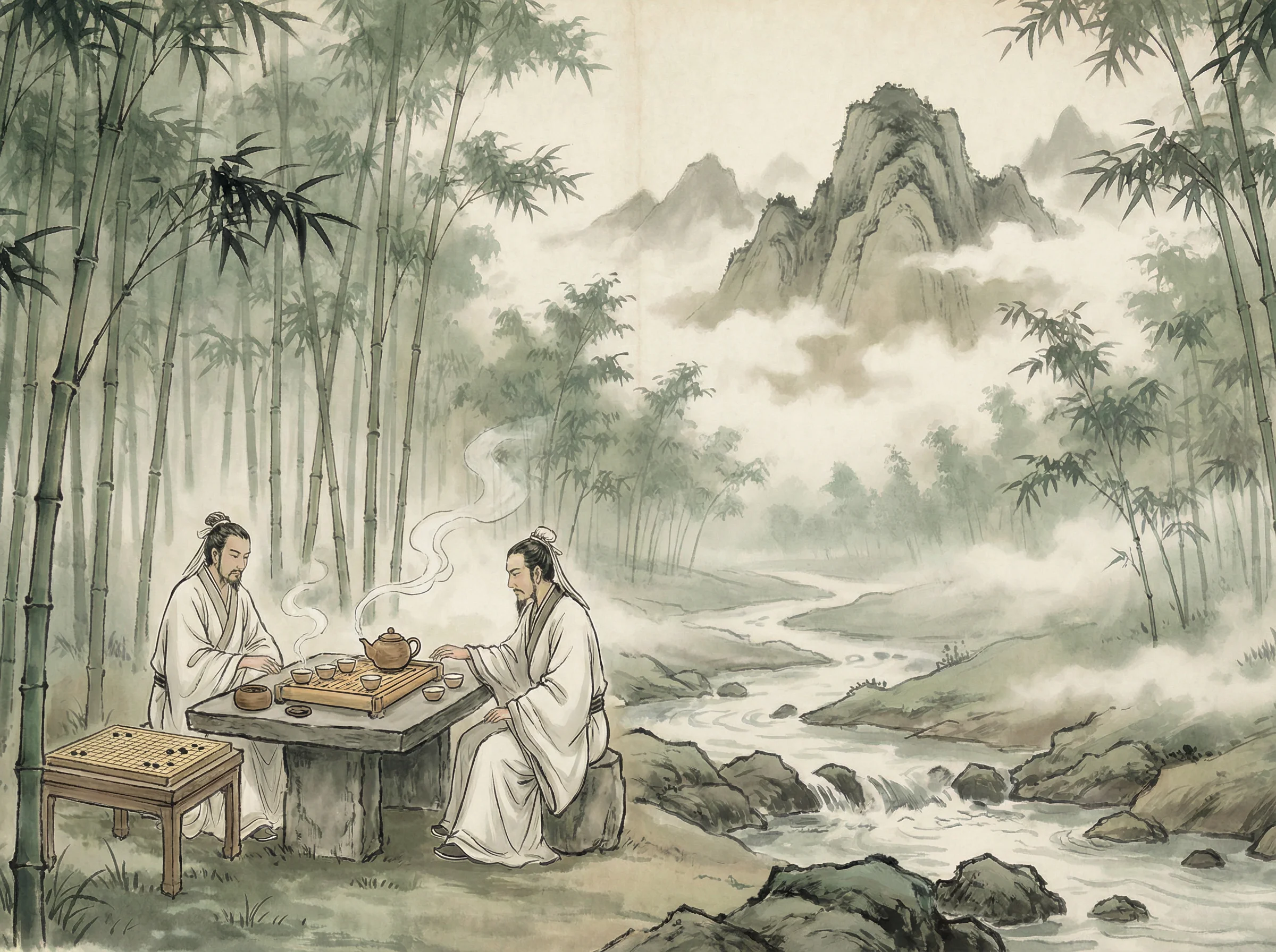 竹林中品茶对弈，体验 炸金花应用 禅意生活